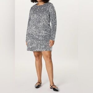 Silver Sequin Long Sleeve Mini Dress